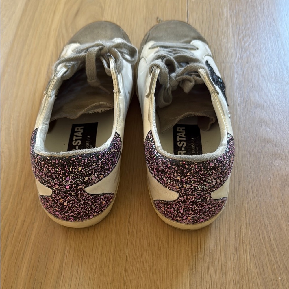 Golden Goose super-star sneakers white taupe fuchsia black multi glitter heel 39 - Picture 2 of 7